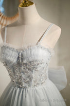 Gray Tulle Short A Line Prom Dress, Cute Prom Prom Dress