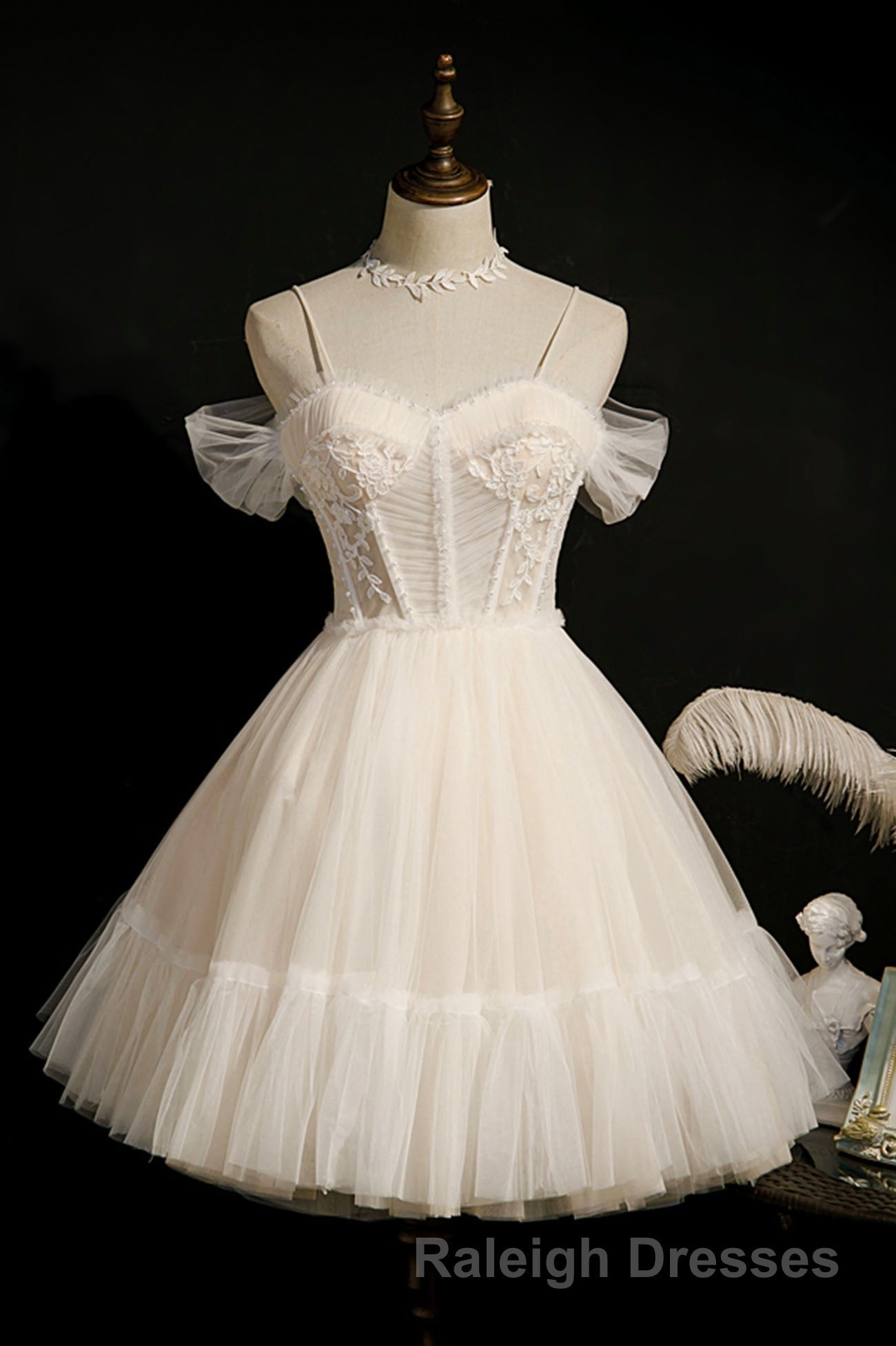 Cute Spaghetti Strap Lace Short Prom Dress A Line Prom Dress