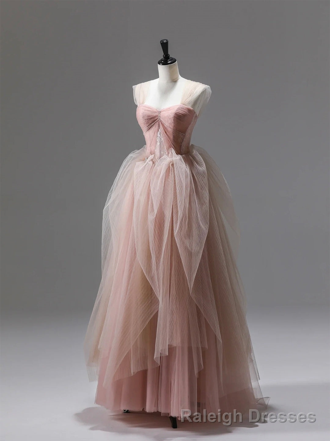 Pink Tulle Lace Long Prom Dress, Beautiful A Line Prom Prom Dress