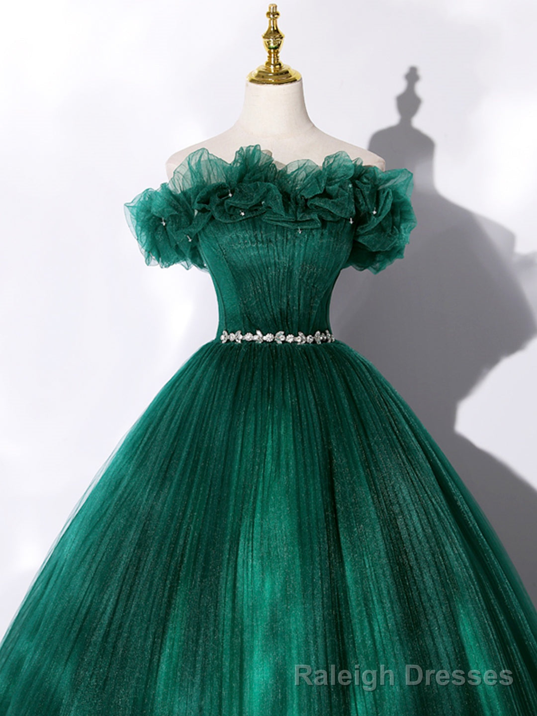 Green Off Shoulder Tulle Formal Dress, A-Line Long Prom Dress Secondary image