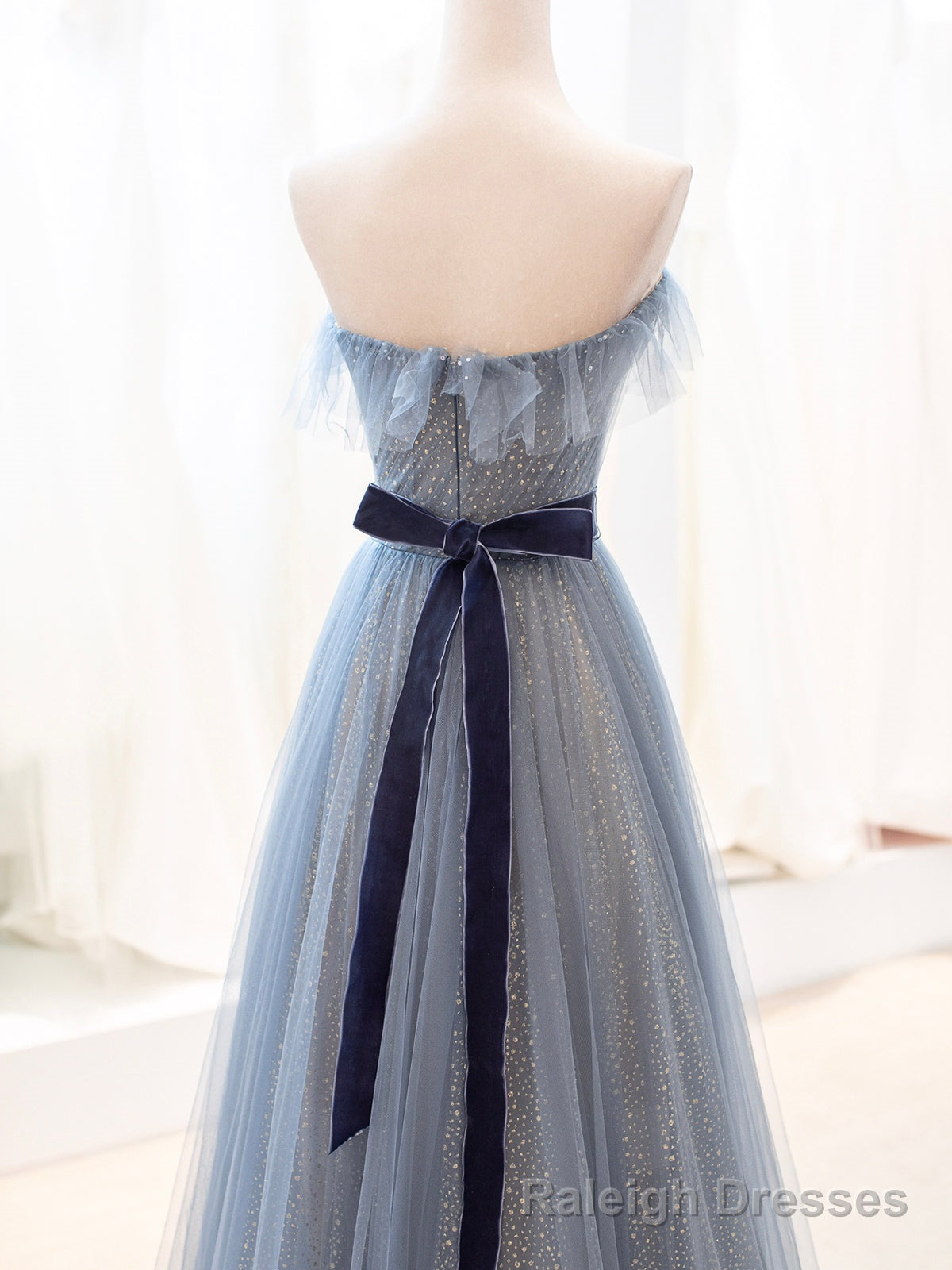 Blue Tulle Long Prom Dress, A-Line Strapless Evening Party Dress Secondary image