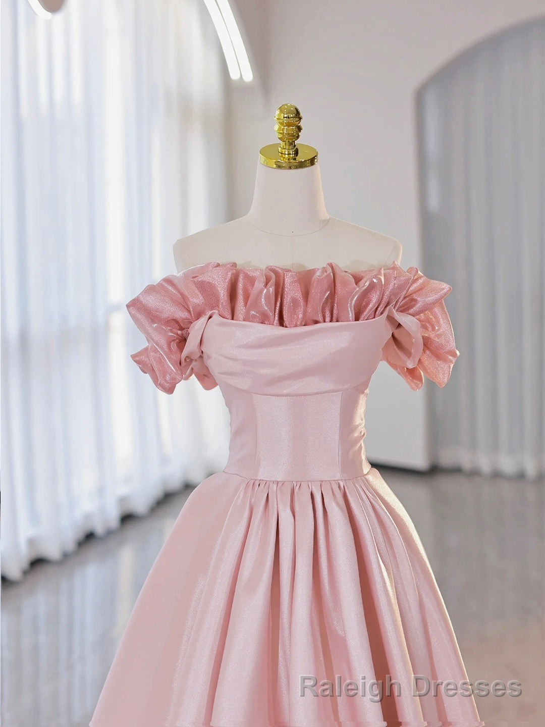 Off the Shoulder Satin Burgundy/Pink A Line Princess Dresses Secondary image