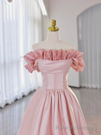 Off the Shoulder Satin Burgundy/Pink A Line Princess Dresses