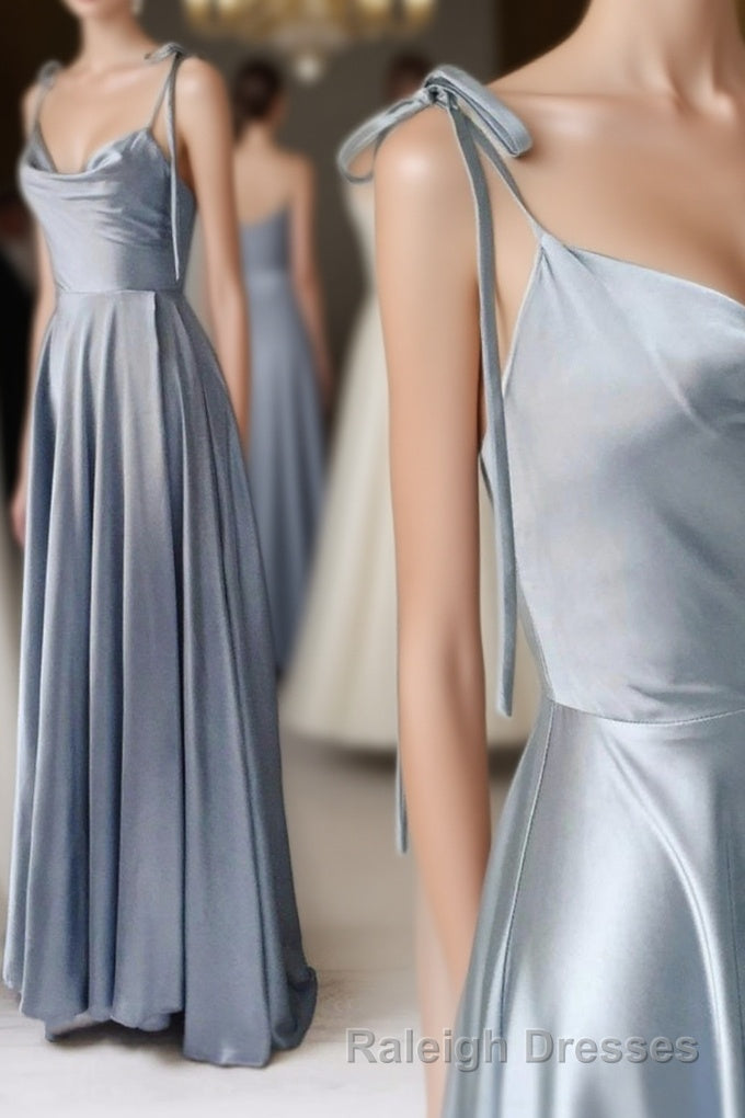 Simple Satin Long Prom Dress A Line Spaghetti Straps Prom Dress