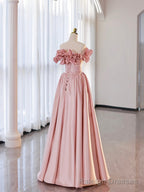 Off the Shoulder Satin Burgundy/Pink A Line Princess Dresses