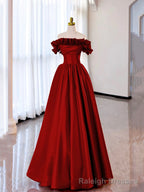 Off the Shoulder Satin Burgundy/Pink A Line Princess Dresses