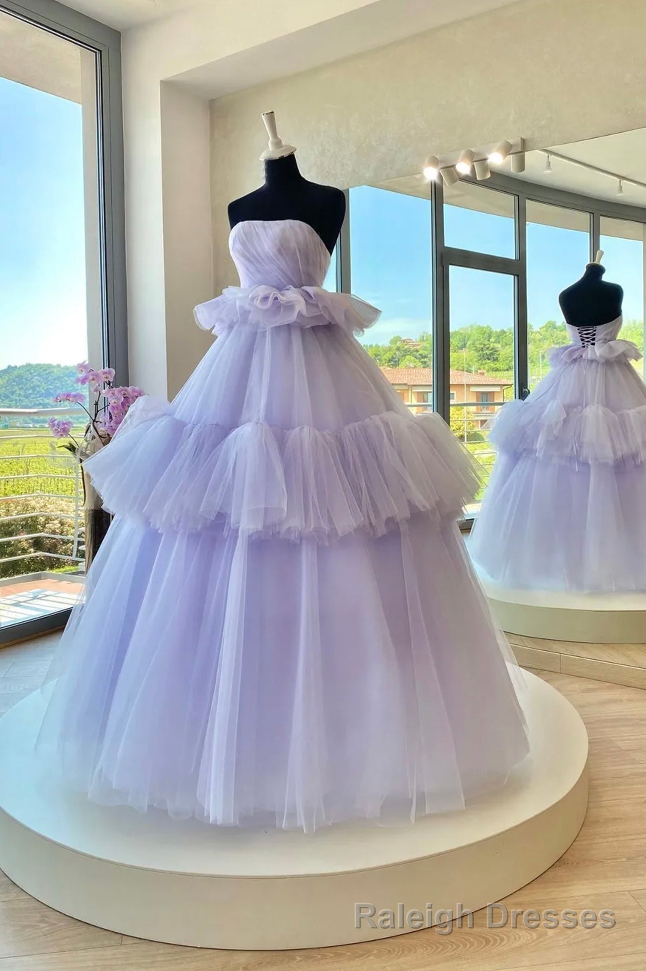 Purple Strapless Tulle Long Ball Gown, A-Line Formal Sweet 16 Dress Main image