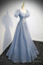 Cute Tulle Lace Long Prom Dresses, A-Line Evening Party Dresses