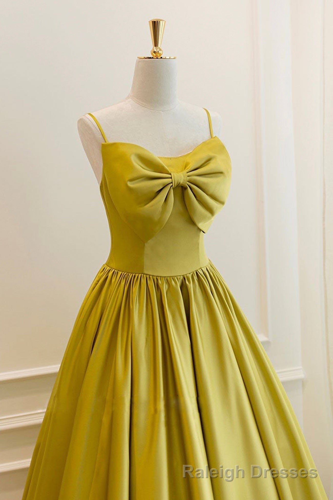 Yellow Satin Short Prom Dresses, Cute A Line Bow Homecoming Dresses