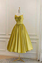Yellow Satin Short Prom Dresses, Cute A Line Bow Homecoming Dresses