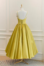 Yellow Satin Short Prom Dresses, Cute A Line Bow Homecoming Dresses