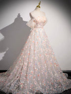 Lovely Three-dimensional Floral Floor Length Prom Dress, Off the Shoulder Evening Party Dress