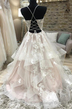 A Line Lace Long Prom Dresses, V Neck Formal Prom Dresses