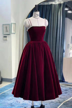Burgundy Velvet Short Prom Dress, A Line Prom Dress with Pearls