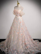 Lovely Three-dimensional Floral Floor Length Prom Dress, Off the Shoulder Evening Party Dress