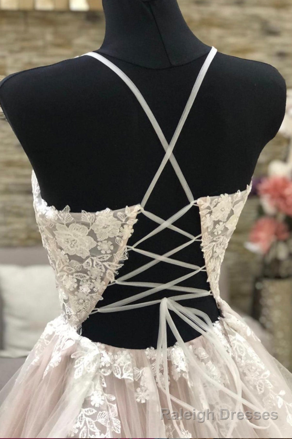 A Line Lace Long Prom Dresses, V Neck Formal Prom Dresses