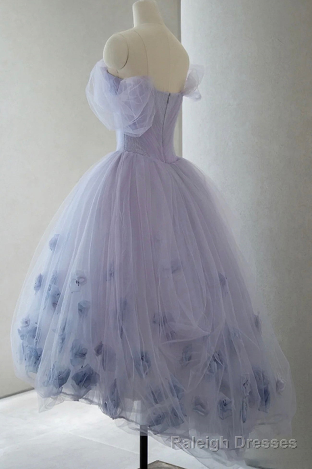 Purple Tulle Short Prom Dress, A Line Off the Shoulder Prom Dress