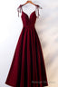 Burgundy Velvet Long Prom Dresses, Simple A-Line Evening Dresses
