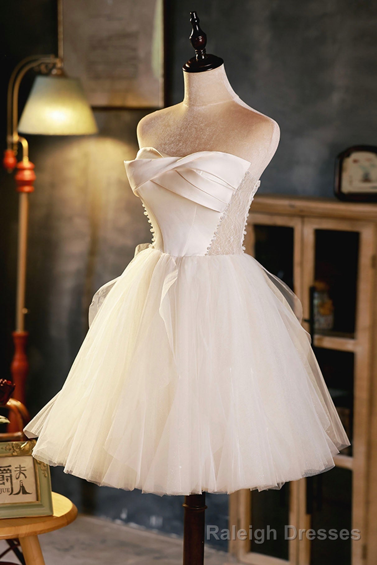 Champagne A-line Strapless Party Dress, Short Homecoming Dress Secondary image