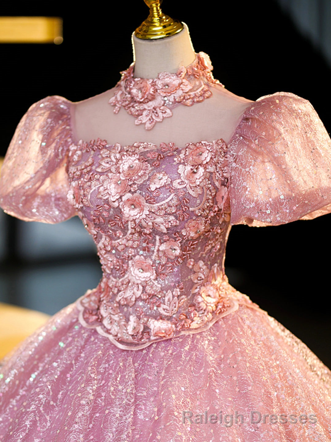 Pink Tulle and Lace Long Prom Dress with Sequins, Beautiful A Line Sweet 16 Dress