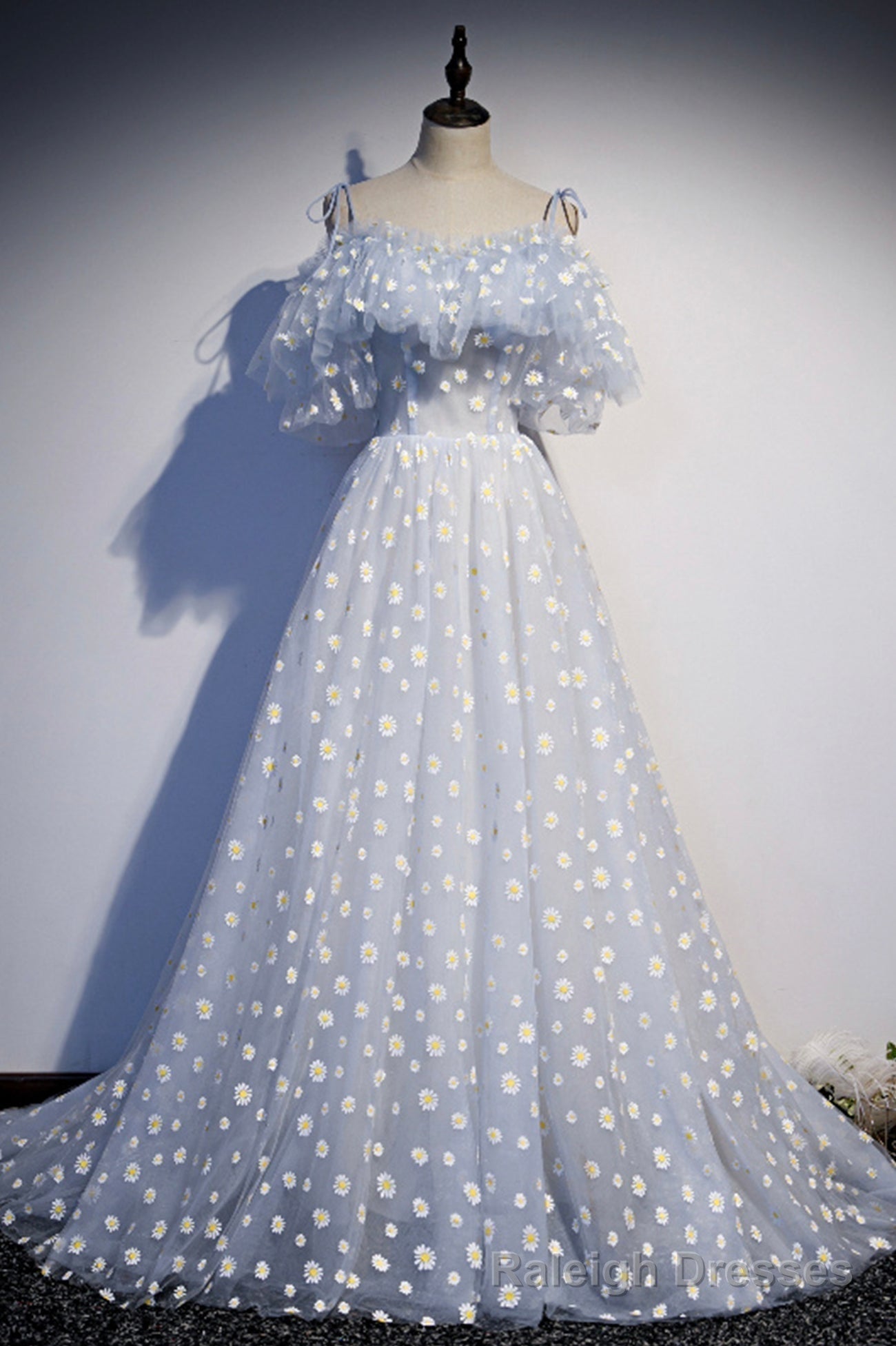 Blue Tulle Long Prom Dresses, Cute A Line Prom Dresses