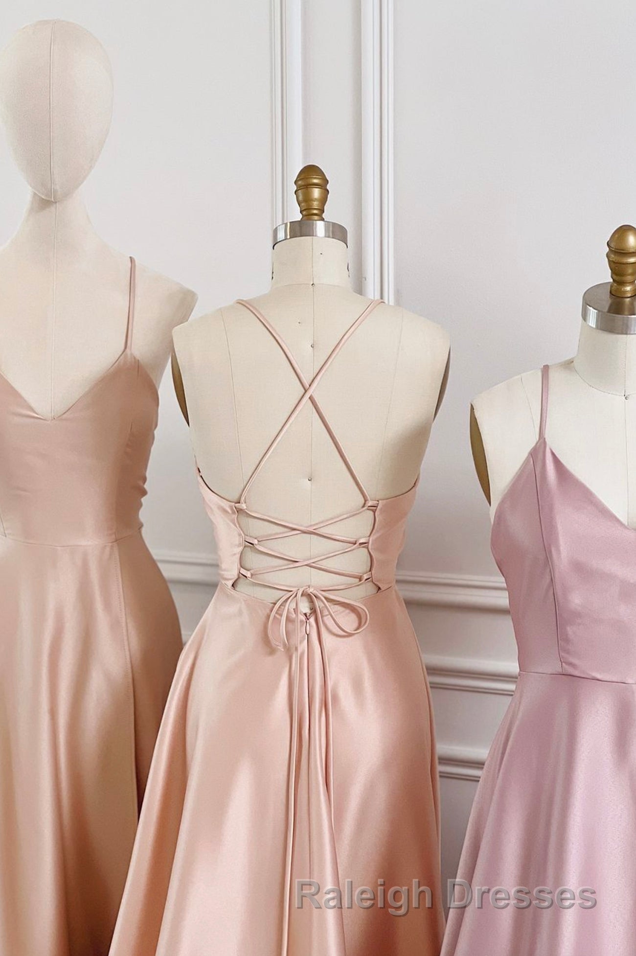 Simple V-Neck Satin Long Prom Dress, A-Line Backless Evening Dress Secondary image