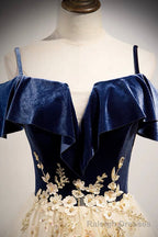 A-Line Off the Shoulder Long Prom Dresses, Champagne Evening Dresses