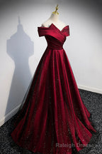 Burgundy Off the Shoulder Prom Dress, A Line Prom Prom Dress