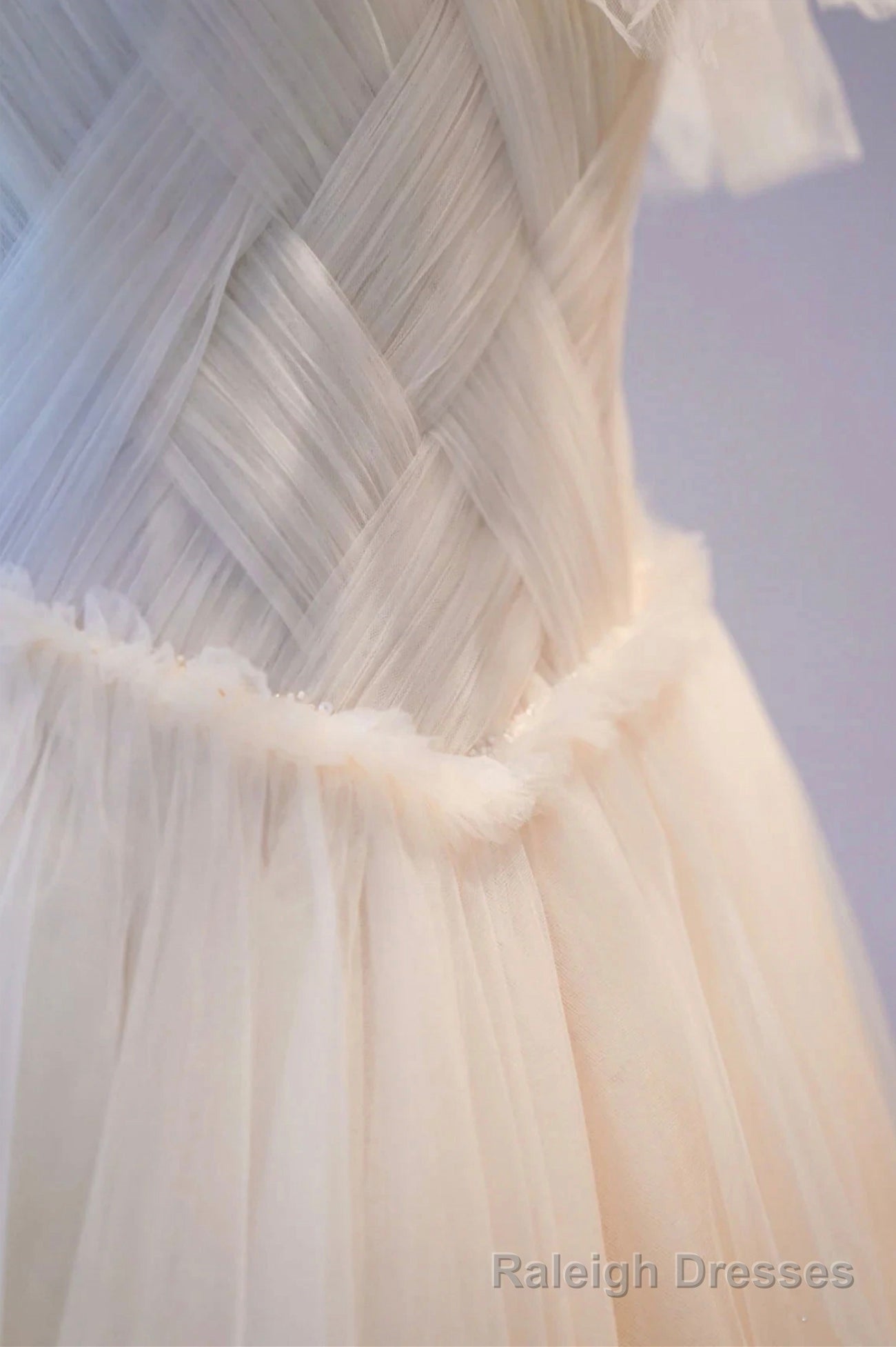 Champange Tulle Long Prom Dress, A-Line Evening Dress