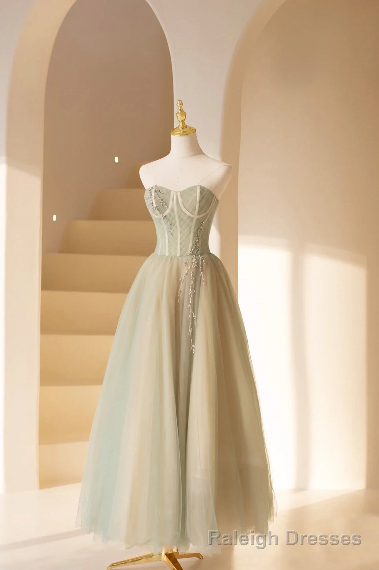 Lovely Strapless Long Tulle Prom Dress, A-Line Evening Dress