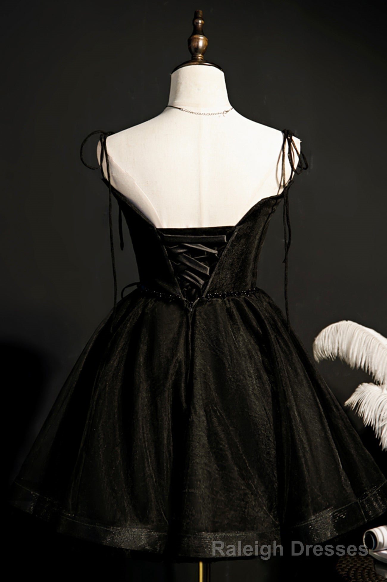Black Tulle Short Prom Dress, Lovely A Line Spaghetti Strap Prom Dress