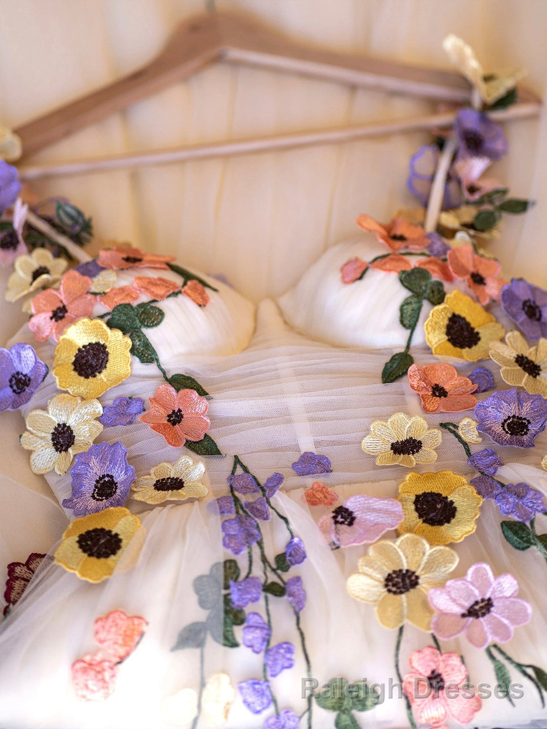 Champagne Corset Floral Tulle Party Dress, Cute A-Line Homecoming Dress Secondary image