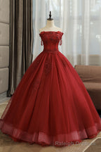 Burgundy Lace Long Formal Prom Dress, A Line Lace Ball Gowns