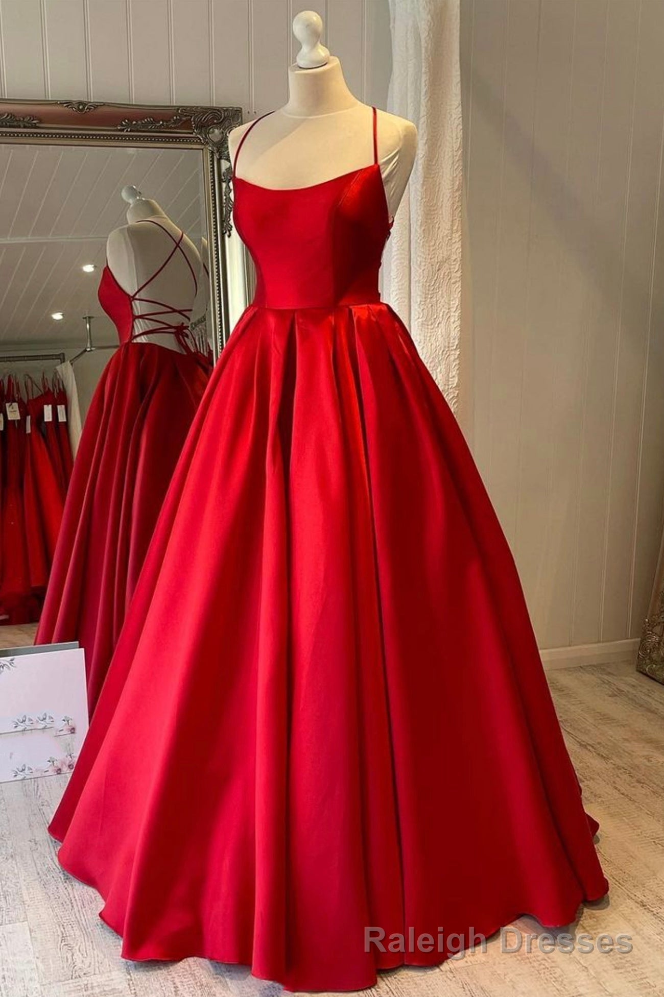 Red Satin Long Prom Dress, Simple A-line Evening Dress Main image