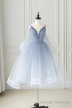 Cute V Neck Tulle Short Prom Dress, A Line Prom Homecoming Dress