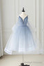 Cute V Neck Tulle Short Prom Dress, A Line Prom Homecoming Dress