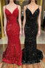 Mermaid Sequins Long Prom Dresses Spaghetti Strap Backless Prom Dresses