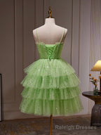 Green Tulle Straps Short Prom Dress, Light Green Homecoming Dress