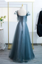 Blue Tulle Long A-Line Prom Dress, Lovely Blue Evening Party Dress