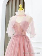 Pink Tulle Long Prom Dress with Beaded, Lovely A-Line Evening Dress