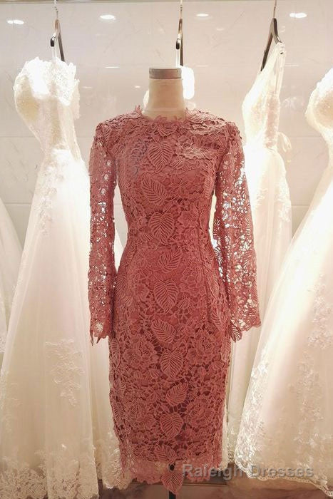 Elegant Long Sleeves Coral Knee Length Mother of the Bride Dress Main image