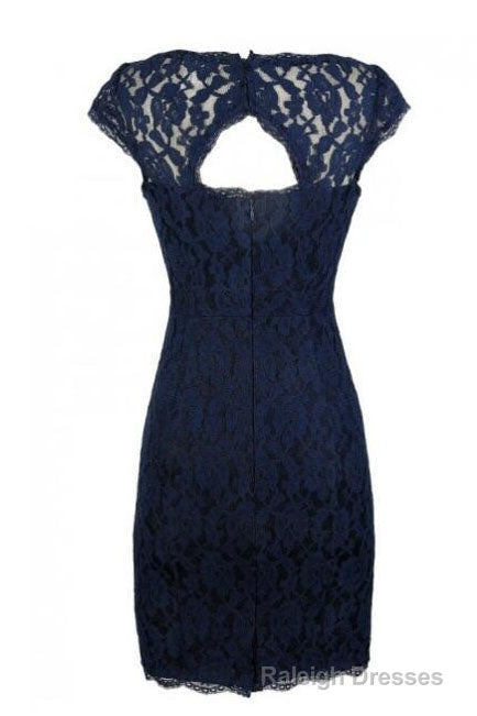 Classic Navy Blue Lace Short Mother of the Bride Dress