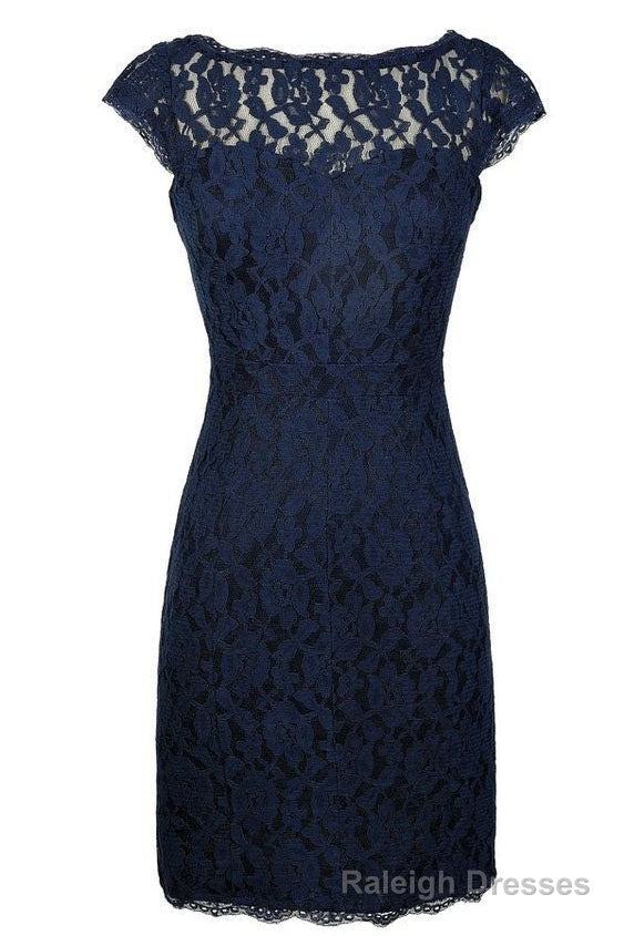 Classic Navy Blue Lace Short Mother of the Bride Dress Main image