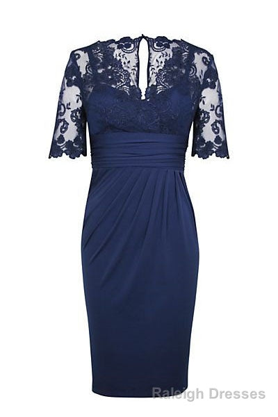 Eleagnt Short Sleeves Empire Navy Blue Short Mother of the Bride Dress Main image