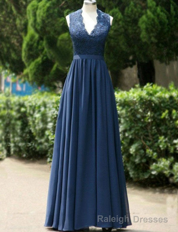 Modest A Line Navy Blue Long Chiffon Bridesmaid Dress Main image