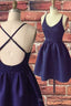 Simple A Line Straps Navy Blue Short Homecoming Dress