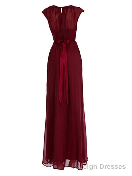 Elegant Burgundy Long Chiffon Bridesmaid Dress Wedding Party Dress