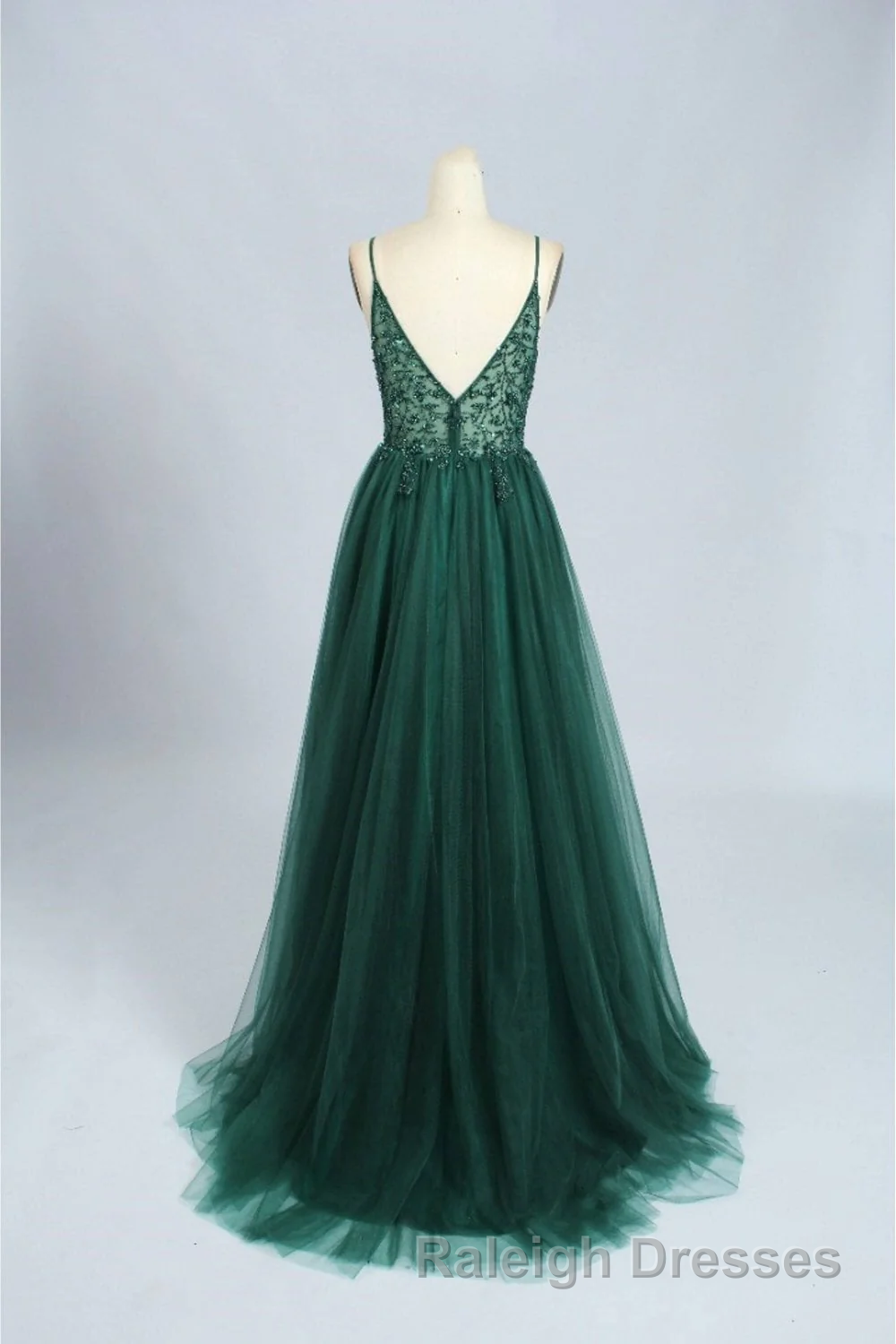Green V-Neckline Beaded Tulle Floor Length Party Dress, A-Line Green Prom Dress Secondary image