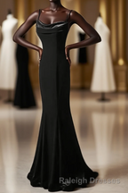 Black Straps Velvet Low Back Long Formal Dress, Black Velvet Evening Dress Prom Dress