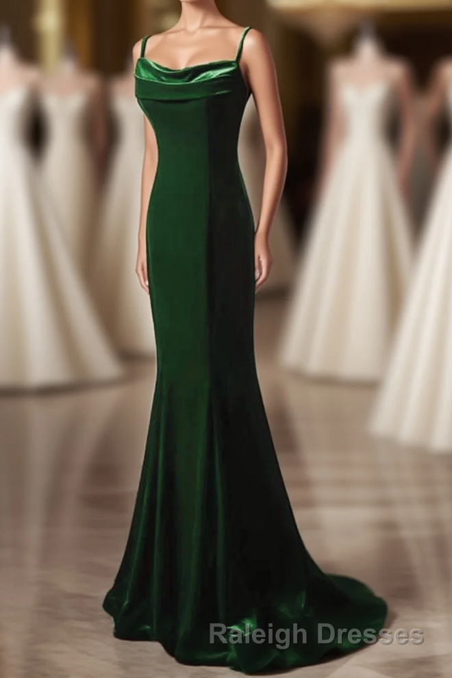 Green Mermaid Long Velvet Party Dress, Green Straps Long Formal Dress Prom Dress Main image